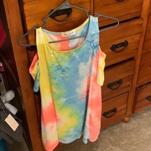 Tie dye cold shoulder top